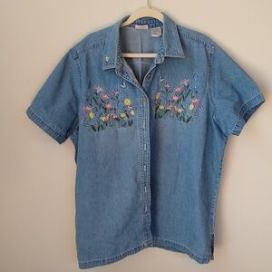 Vintage Bobby Brooks Woman Embroidered Denim Blouse 22W, 24W